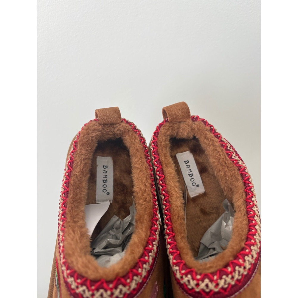 New Women's Bamboo Embroidered Platform Clogs – Brown – Slip-On – Size 10 - Picture 5 of 6